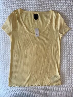 GAP Pale Yellow Ribbed Short Sleeve Scoop Neck Top
